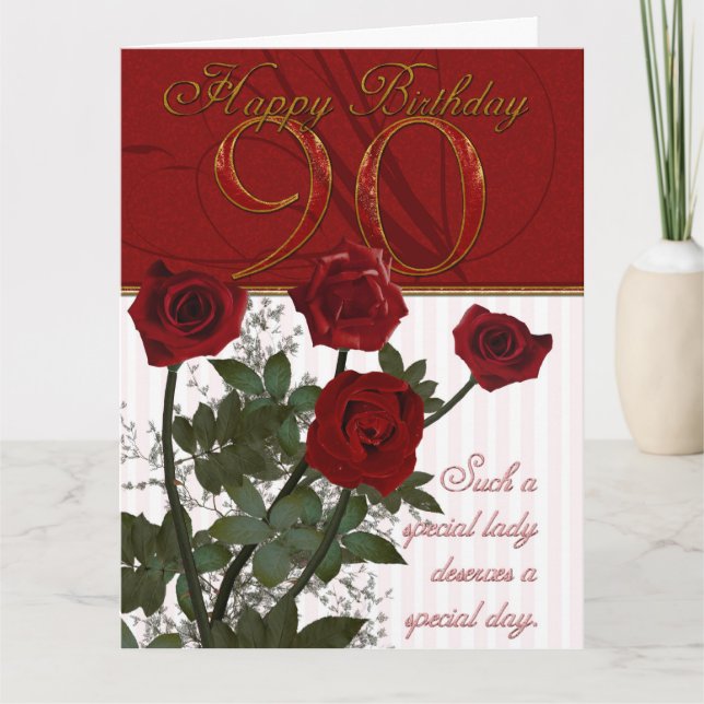 Giant 90th Birthday Card With Roses (Front)