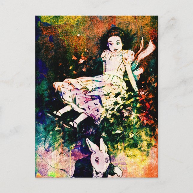 Giant Alice in Wonderland and White Rabbit Postcard (Front)