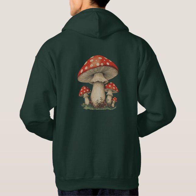 Giant Amanita Mushroom Art | Retro Graphic Print Hoodie (Back)