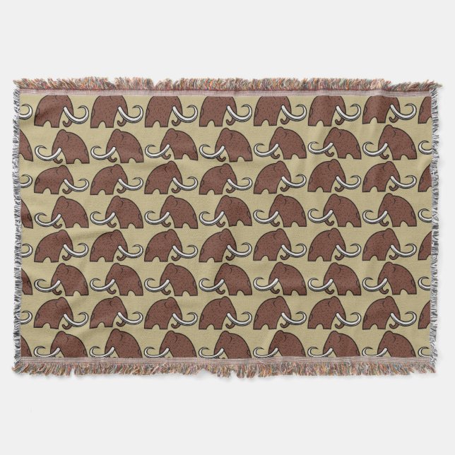 Giant Animals: Cartoon of Extinct Mammoths Throw Blanket (Front)