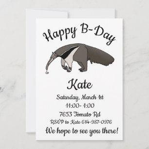 Giant Anteater Happy Birthday Invitation