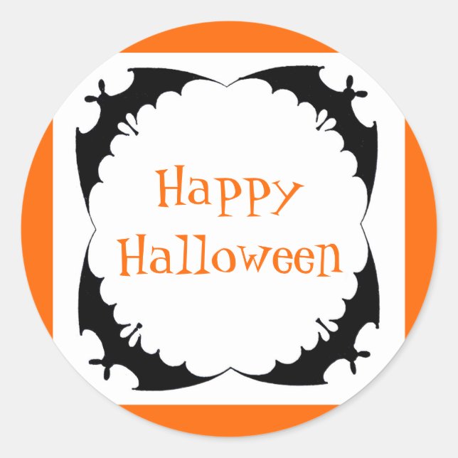 Giant Bats Happy Halloween Classic Round Sticker (Front)