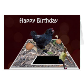 Giant Black Egg Eating Rooster Birthday Card