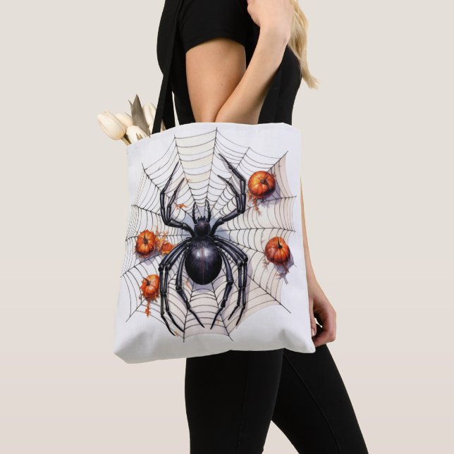 Giant Black Widow Spider Web Tote Bag (Close Up)