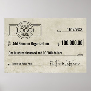 Giant Blank Check for Sweepstakes, Awards, Charity Poster