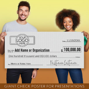 Giant Blank Check for Sweepstakes, Awards, Charity Poster