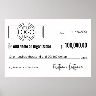 Giant Blank Check for Sweepstakes, Awards, Charity Poster