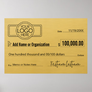 Giant Blank Check for Sweepstakes, Awards, Charity Poster