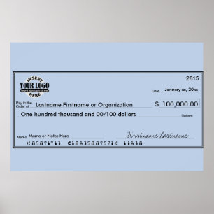 Giant Blank Check for Sweepstakes & Awards Poster