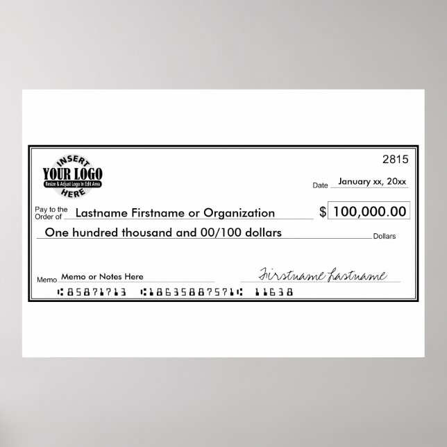 Giant Blank Check for Sweepstakes & Awards Poster (Front)