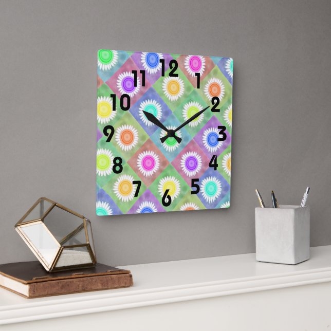 Giant Blossoms Square Wall Clock (Office)