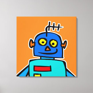 Giant Blue Cartoon Robot Canvas Print
