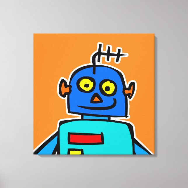 Giant Blue Cartoon Robot Canvas Print (Front)