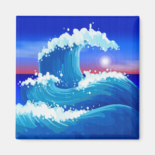 Giant Blue Tsunami Wave with Sun Drawing Magnet