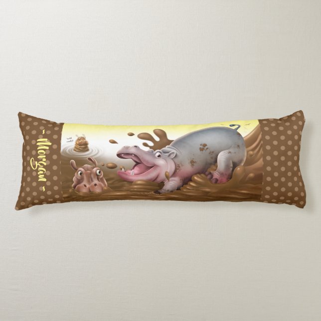Giant body cushion Hippos in mud chocolate browns (Front)