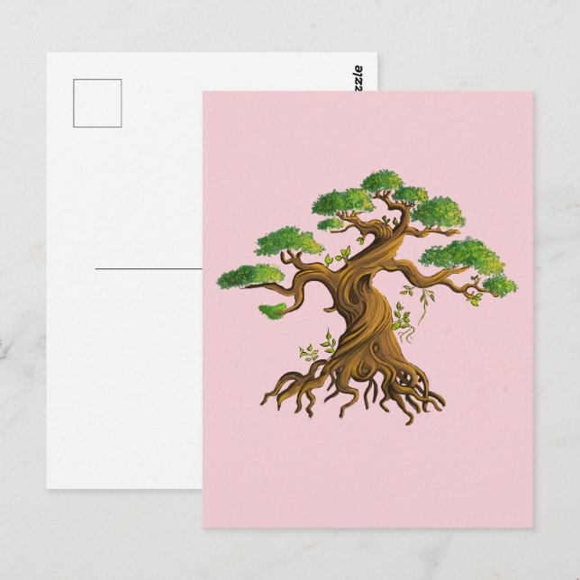 Giant bonsai in color drawing postcard (Front/Back)