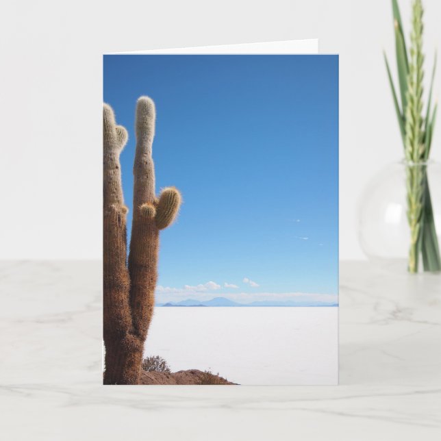 Giant cactus on the Salar de Uyuni greeting card (Front)