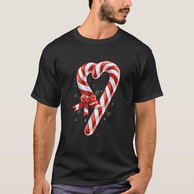 Giant Candy Cane Heart Christmas Gifts Red and Whi T-Shirt (Front)