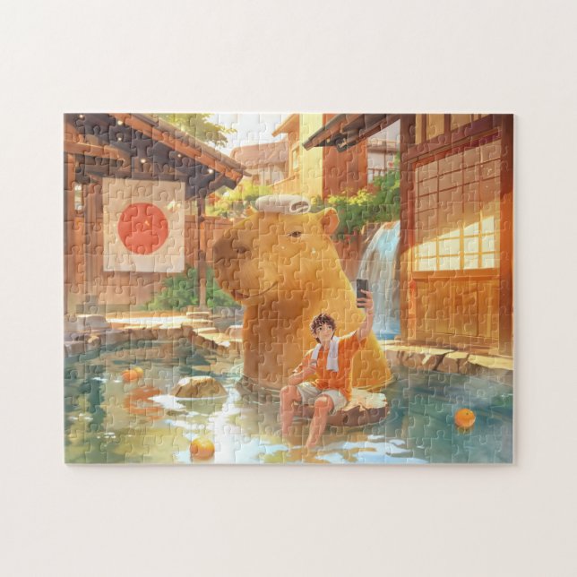 Giant Capybara – Hot Spring Illustration Jigsaw Puzzle (Horizontal)