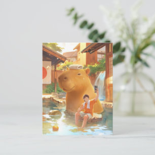 Giant Capybara – Hot Spring Illustration Postcard