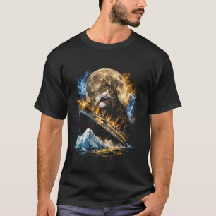 Giant Cat Sinking Titanic Ship Iceberg Bootleg T-Shirt