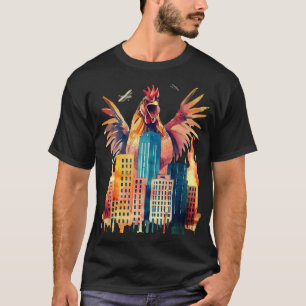 Giant chicken rooster attacking city funny animal T-Shirt