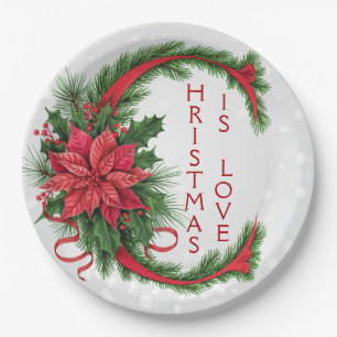 Giant Christmas Letter C Sparkly White Red Green Paper Plate