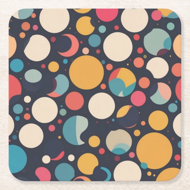 Giant colourful dots square paper coaster (Front)