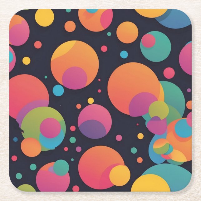 Giant colourful dots square paper coaster (Front)