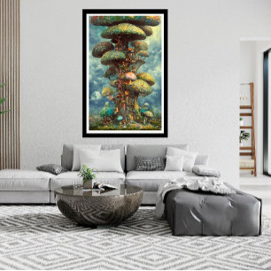 giant colourful mushroom tree house surreal  poste poster