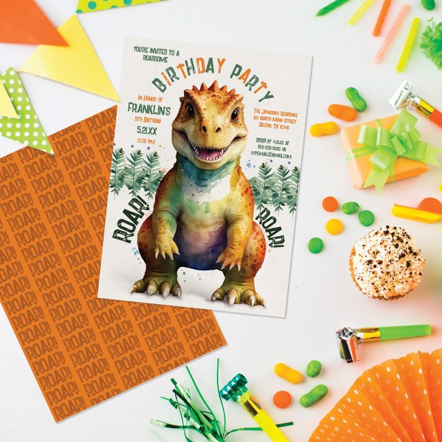 Giant Dinosaur Watercolor Boy's Birthday Party Invitation (Creator Uploaded)