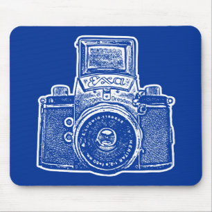 Giant East German Camera - Dark Blue and White Mouse Pad