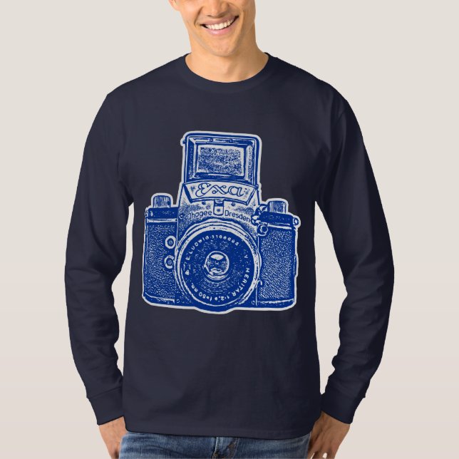Giant East German Camera - Dark Blue and White T-Shirt (Front)