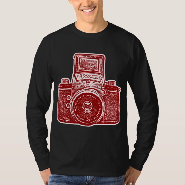 Giant East German Camera - Maroon and White T-Shirt (Front)