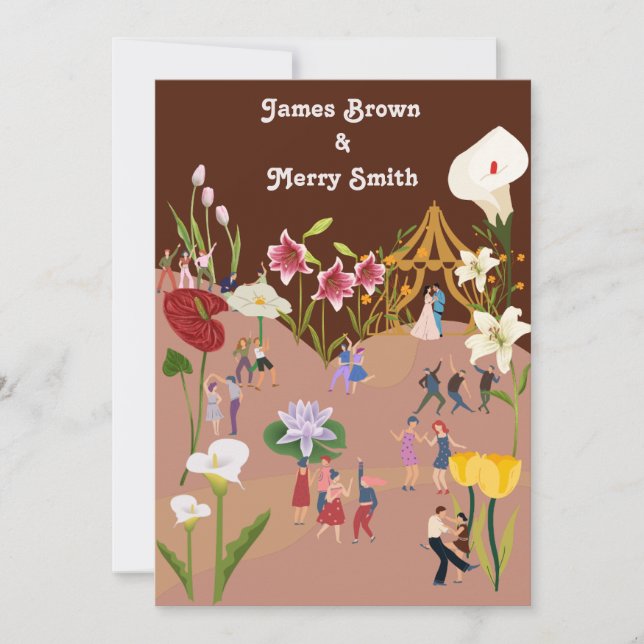 Giant Flowers Dancing Celebration Wedding Invitation (Front)