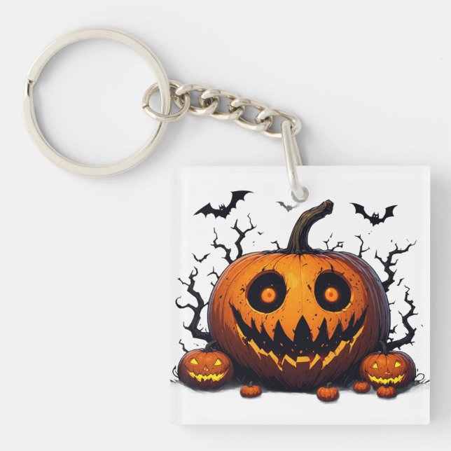 Giant Glowing Pumpkin With Evil Halloween Smile 🎃 Key Ring (Front)