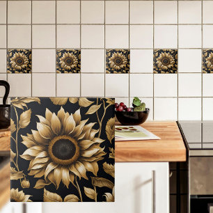 Giant Gold Sunflower on Black Tile