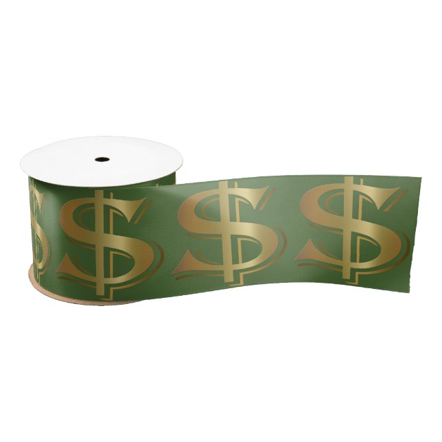 Giant Golden Dollar Sign Satin Ribbon (Spool)