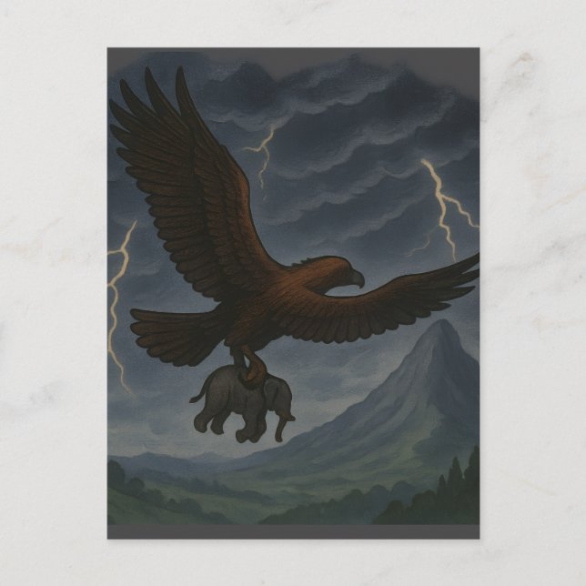 Giant Golden Eagle Carrying Elephant Fantasy Art Postcard (Front)