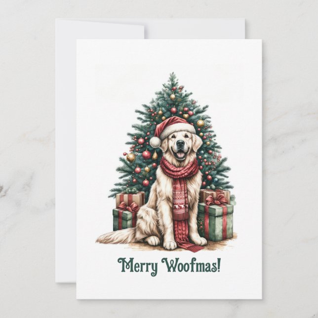 Giant Golden Retriever Christmas Woofmas Dog Santa Holiday Card (Front)