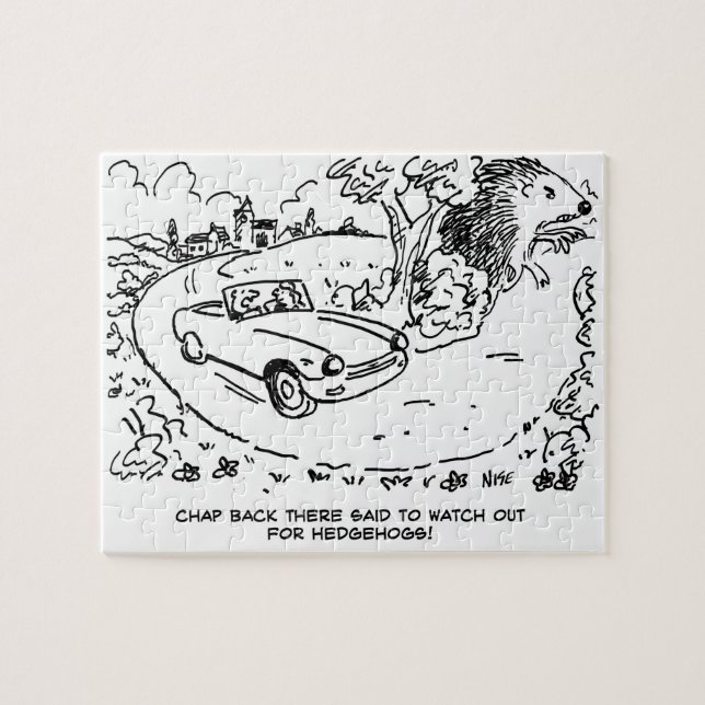 Giant Hedgehog and Sports Car Cartoon Jigsaw Puzzle (Horizontal)