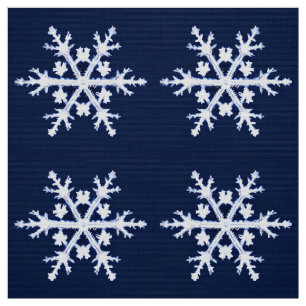 Giant Ice Crystal Snowflakes on Dark Indigo Blue  Fabric