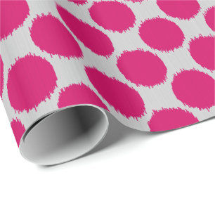 Giant Ikat Dots, fuchsia pink on light grey / grey Wrapping Paper