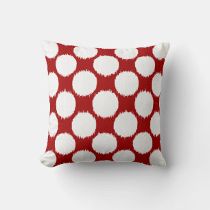 Giant Ikat Dots, white dots on deep red Cushion