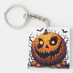 Giant Jack O Lantern With Sinister Halloween Grin  Key Ring