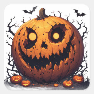 Giant Jack O Lantern With Sinister Halloween Grin Square Sticker