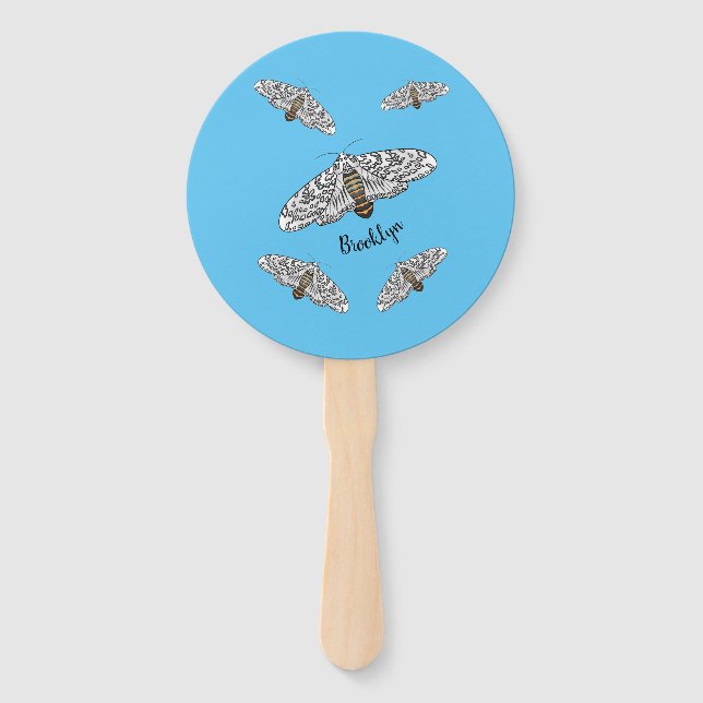 Giant leopard moth cartoon illustration hand fan (Front)