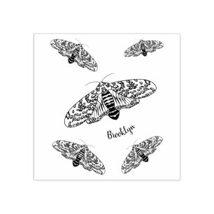 Giant leopard moth cartoon illustration rubber stamp