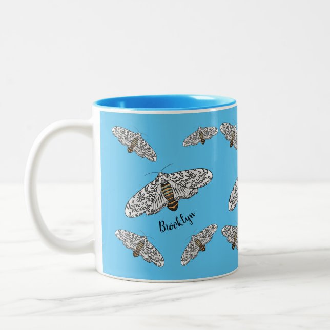 Giant leopard moth cartoon illustration  Two-Tone coffee mug (Left)