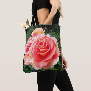Giant light pink rose flower close-up photo modern tote bag